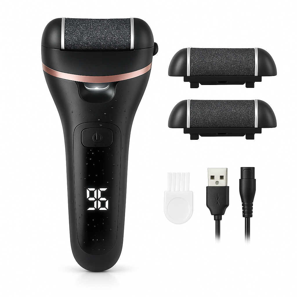 مبرد قدم كهربائي لإزالة الجلد الميت – 3 رؤوس – شحن USB – مقاوم للماء