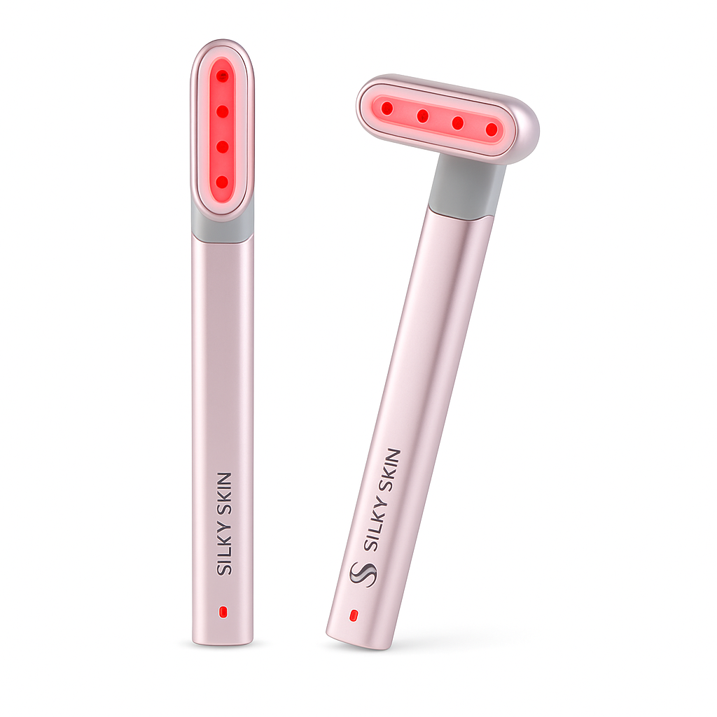 جهاز تجديد البشرة ومكافحة الشيخوخة بتقنية LED من سيلكي سكين – عصا تدليك الوجه لتحفيز الكولاجين وتقليل التجاعيد